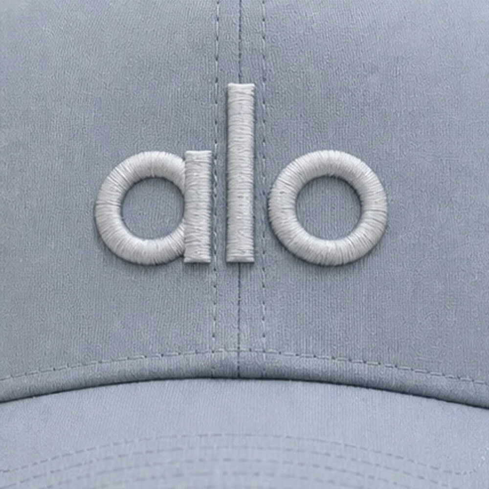 ALO Yoga Mist Blue Gray Pilates Mesh Trucker Cap Hat Logo
